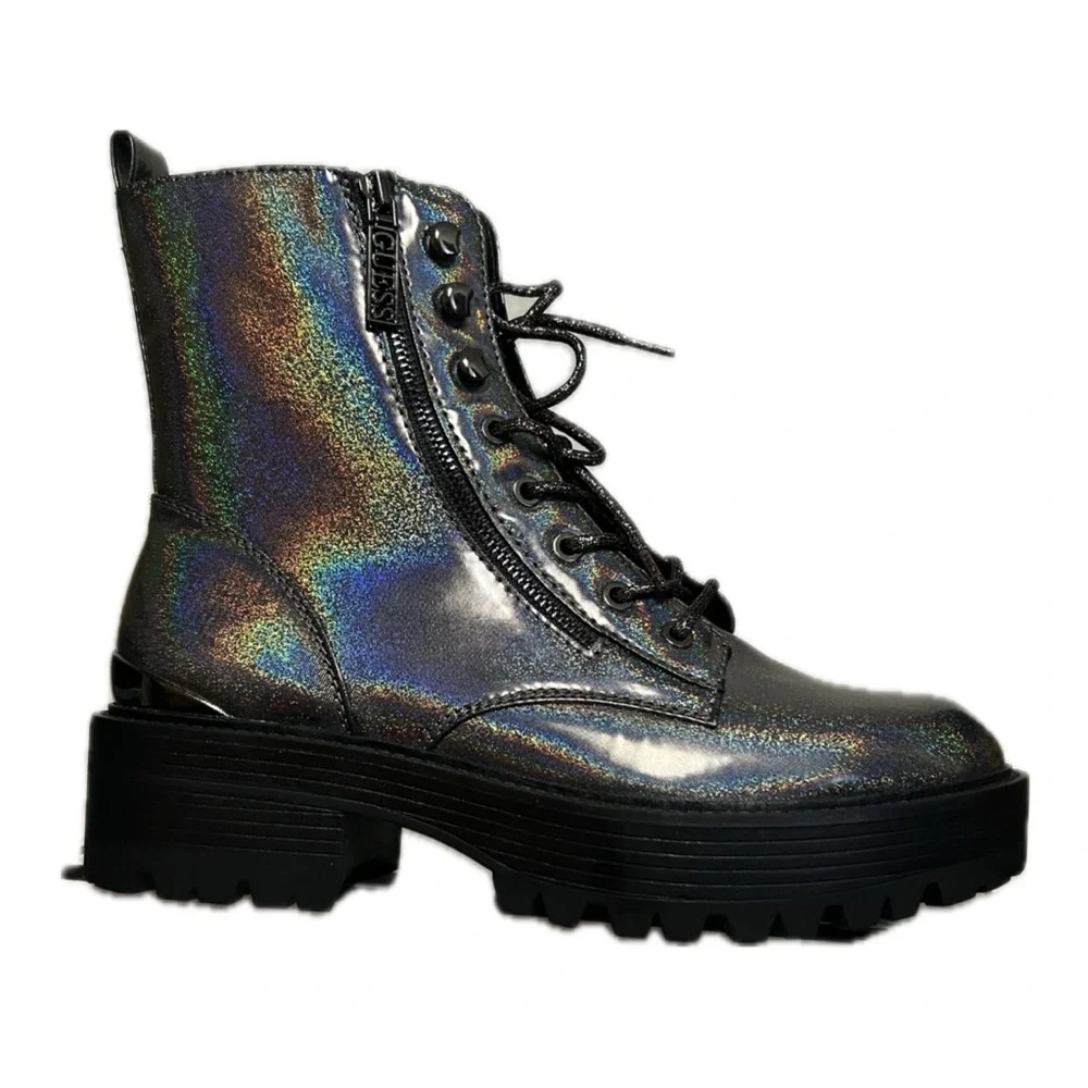 GUESS Fearne Combat Boot in Silver